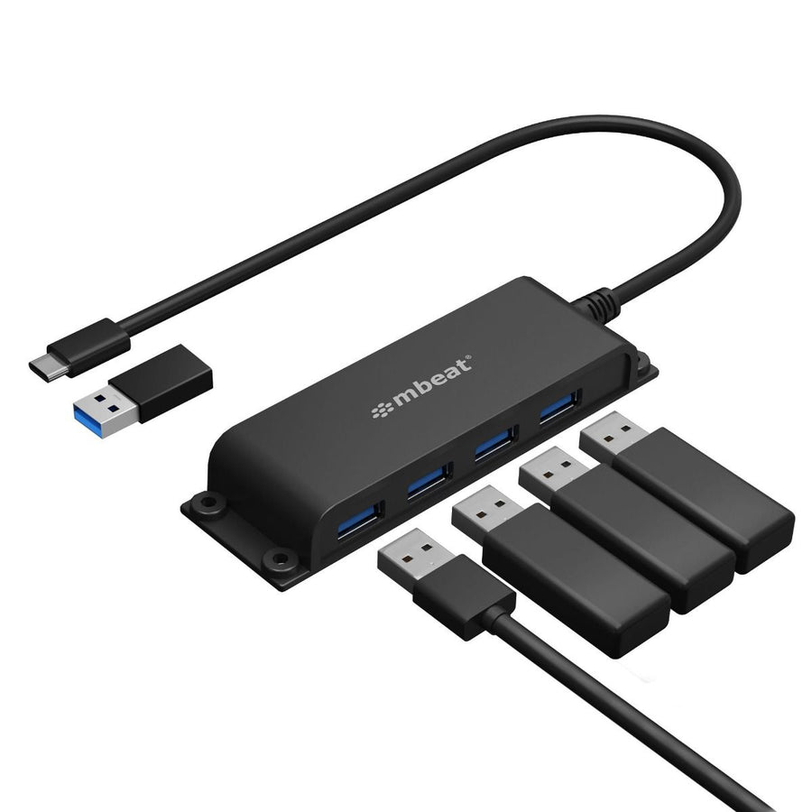 mbeat® Mountable 4-Port USB-A & USB-C Adapter Hub - 60cm Data Cable, USB 3.0, 2.0 High-Speed Data Port Expansion, Save Space Mounting Solution - Leader Electronics