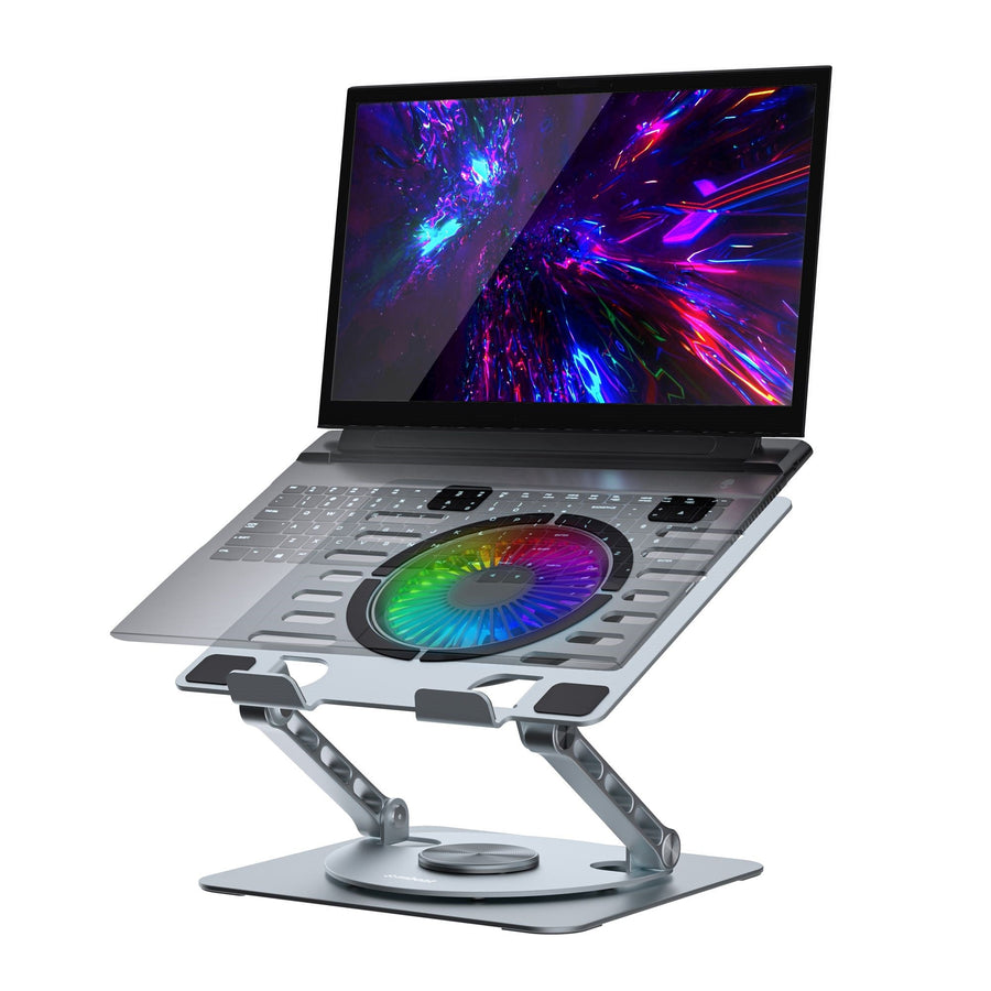mbeat® Stage S8 Rotating Laptop Stand with RGB Cooling Fan and USB Ports Material: Aluminium alloy Package Weight: 1.08kg - Leader Electronics