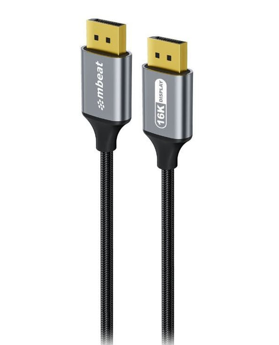 mbeat® Tough Link 1.8m 16K DP to DP Cable - Space Grey 40Gbps 180cm × 2.2cm × 1.10cm - Leader Electronics