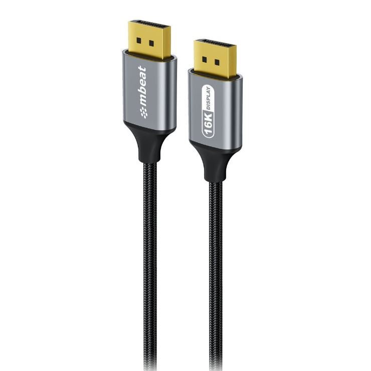 mbeat® Tough Link 1.8m 16K DP to DP Cable - Space Grey 40Gbps 180cm × 2.2cm × 1.10cm - Leader Electronics