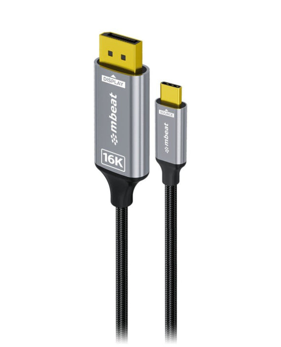 mbeat® Tough Link 1.8m 16K USB-C to DP Cable - Space Grey 40Gbps USB-C (male) to DisplayPort 2.1 (male) - Leader Electronics