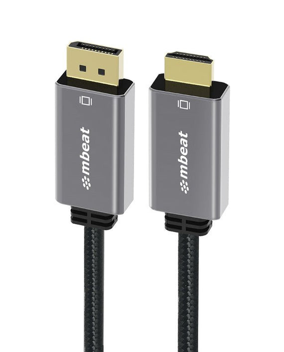 mbeat® Tough Link 1.8m 4K/60Hz Display Port to HDMI Cable - Connects DisplayPort to HDMI 4K@60Hz (3840×2160), Gold Plated, Aluminium, Nylon Braided - Leader Electronics