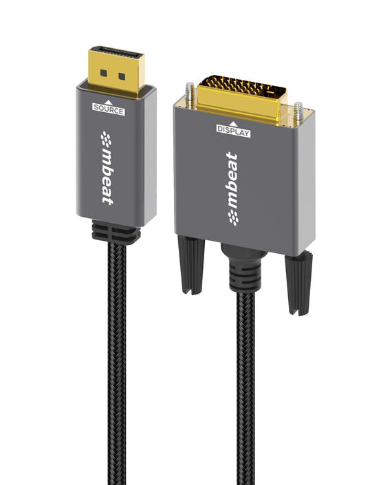 mbeat® Tough Link 1.8m DisplayPort to DVI-D Cable Effortless plug and play Resolutions up to 1080p/60Hz (1920×1080) Package Weight: 164g - Leader Electronics