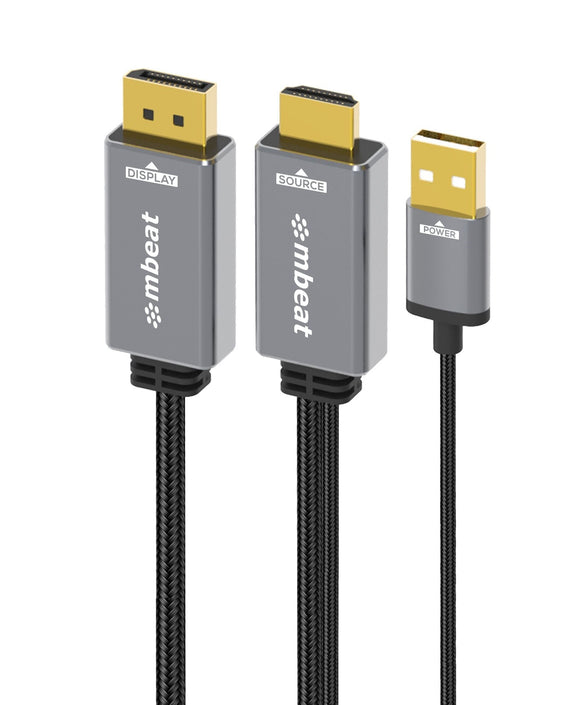 mbeat® Tough Link 1.8m HDMI to DisplayPort Cable with USB Power 4K@60Hz (3840×2160), 1440p@120Hz, 1080p@120Hz Package Weight: 150g - Leader Electronics