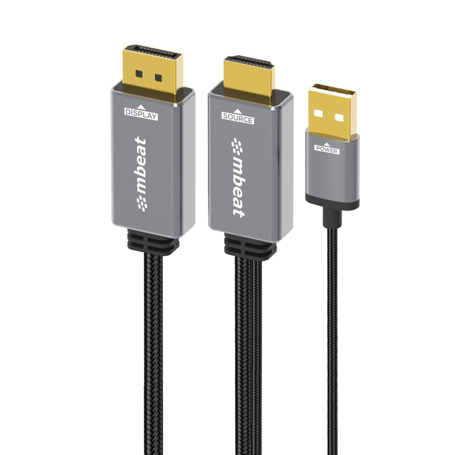 mbeat® Tough Link 1.8m HDMI to DisplayPort Cable with USB Power 4K@60Hz (3840×2160), 1440p@120Hz, 1080p@120Hz Package Weight: 150g - Leader Electronics