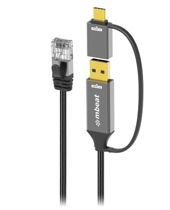 mbeat® Tough Link 2m USB & USB-C to RJ45 Ethernet Cable - Space Grey - Leader Electronics