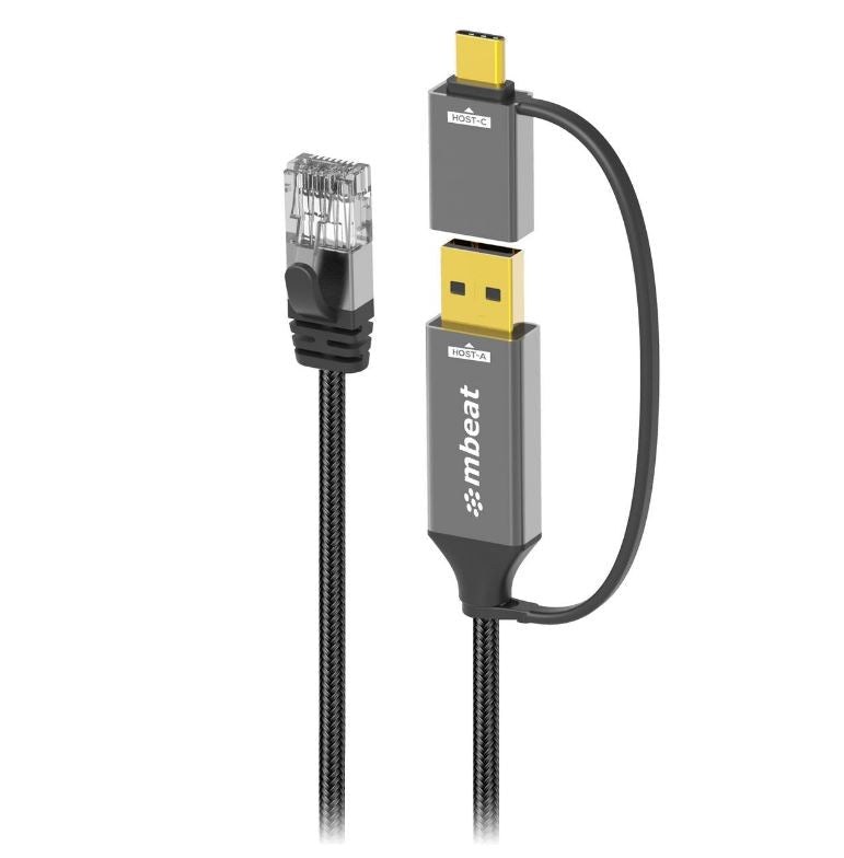 mbeat® Tough Link 2m USB & USB-C to RJ45 Ethernet Cable - Space Grey - Leader Electronics