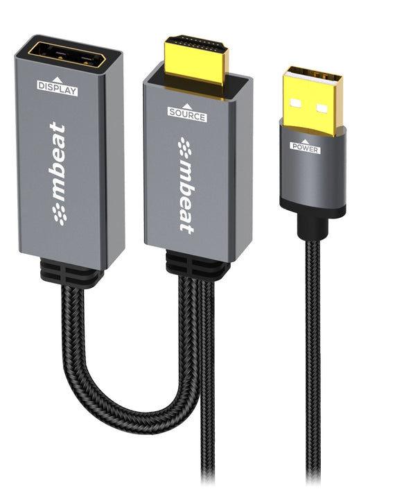 mbeat® Tough Link HDMI to DisplayPort Adapter with USB Power Seamless Signal Transfer Plug-and-Play Convenience Cable Length: 15cm Package - Leader Electronics