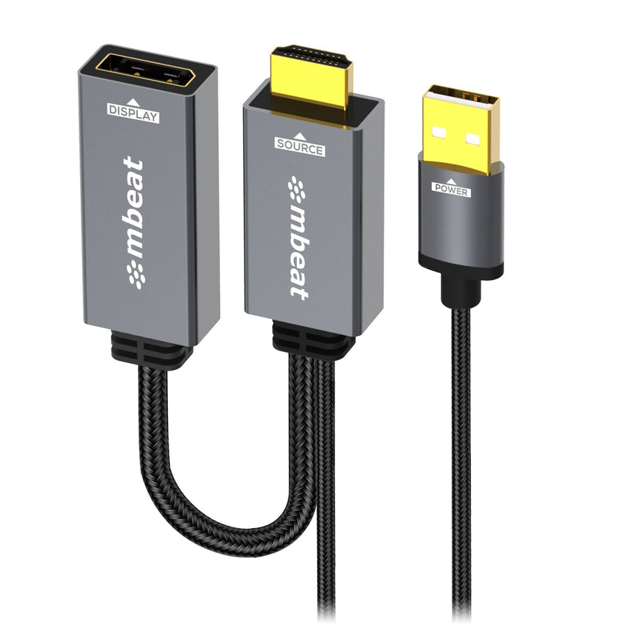 mbeat® Tough Link HDMI to DisplayPort Adapter with USB Power Seamless Signal Transfer Plug-and-Play Convenience Cable Length: 15cm Package - Leader Electronics