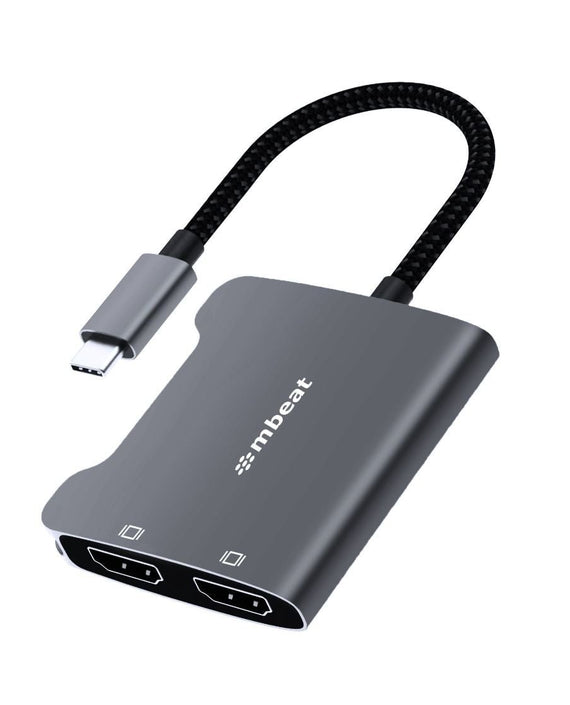 mbeat® Tough Link USB-C to Dual 4K HDMI Adapter DisplayPort Alt Mode HDMI USB-C Cable Legnth 17.5cm - Space Grey - Leader Electronics