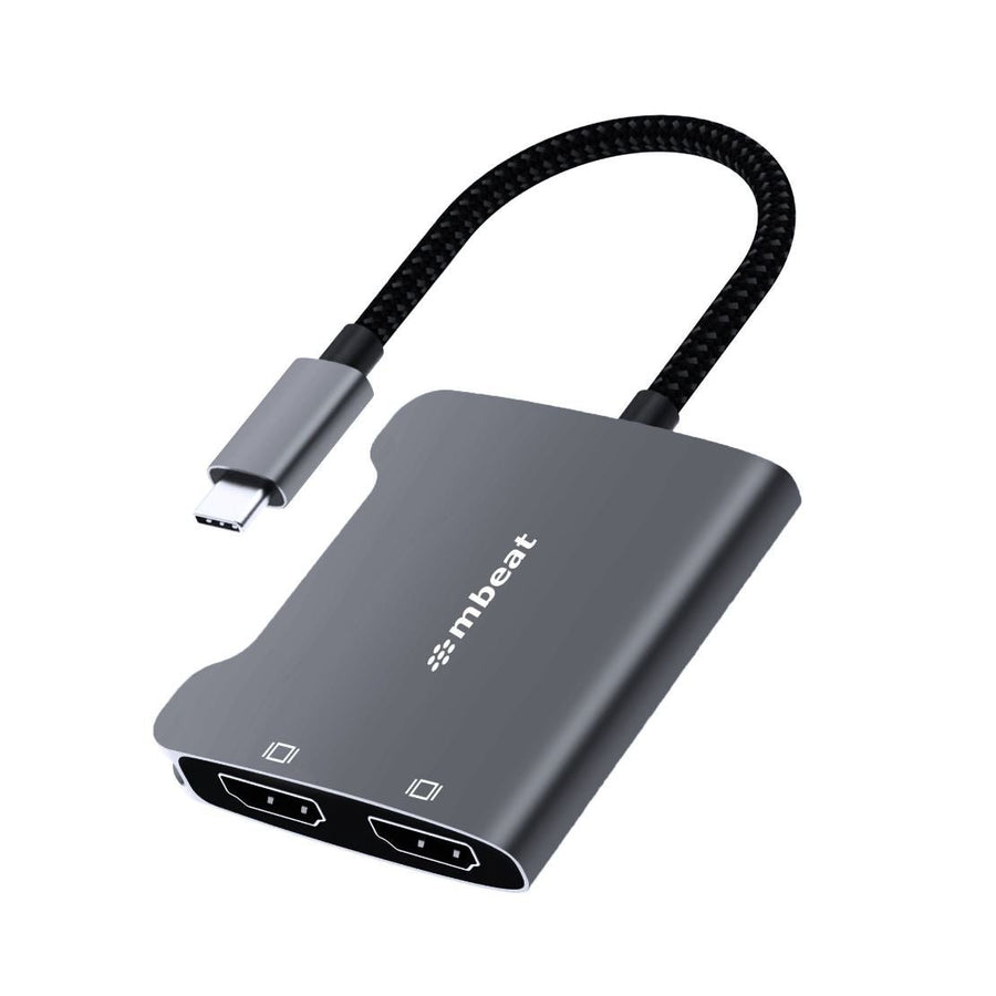 mbeat® Tough Link USB-C to Dual 4K HDMI Adapter DisplayPort Alt Mode HDMI USB-C Cable Legnth 17.5cm - Space Grey - Leader Electronics
