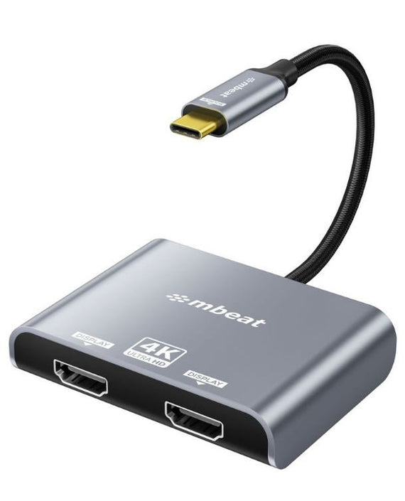 mbeat® Tough Link USB-C to Dual 4K/60Hz HDMI MST Adapter 4K (3840x2160) @ 60Hz, 4K (3840x2160) @ 30Hz, 2K (2560x1440) @ 60Hz- Space Grey - Leader Electronics