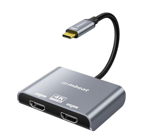 mbeat® Tough Link USB-C to Dual 4K/60Hz HDMI MST Adapter 4K (3840x2160) @ 60Hz, 4K (3840x2160) @ 30Hz, 2K (2560x1440) @ 60Hz- Space Grey - Leader Electronics