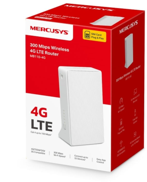 Mercusys MB110-4G 300 Mbps Wireless N 4G LTE Router,4G/3G Compatible, WAN/LAN - Leader Electronics