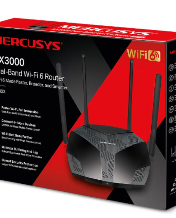 Mercusys MR80X AX3000 Dual-Band Wi-Fi 6 Router, Up to 3 Gbps ,MU-MIMO, OFDMA,WPA3 - Leader Electronics