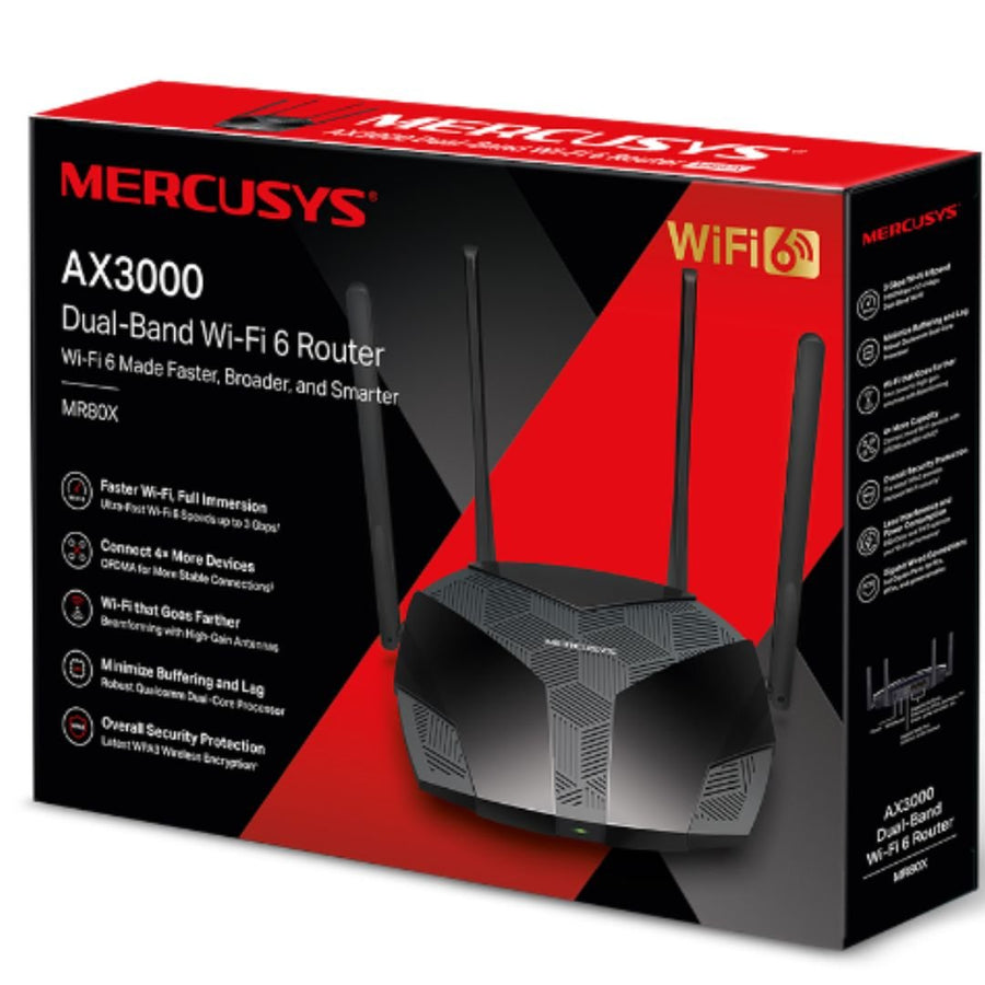Mercusys MR80X AX3000 Dual-Band Wi-Fi 6 Router, Up to 3 Gbps ,MU-MIMO, OFDMA,WPA3 - Leader Electronics
