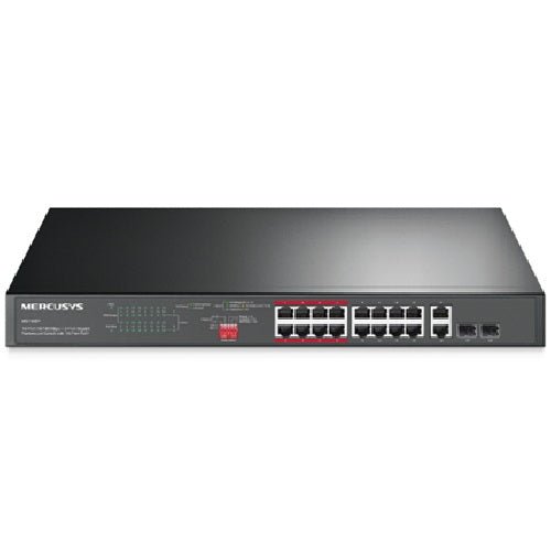 Mercusys MS118CP 16-Port 10/100Mbps + 2-Port Gigabit Rackmount Switch with 16-Port PoE+ - Leader Electronics