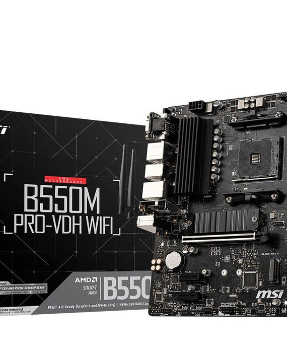 MSI B550M PRO-VDH WIFI Motherboard AMD Ryzen AM4, 4xDDR4, support up to 128GB, 1xPCIe 4.0/3.0 x16 slot, 4xSATA 6Gb, 7xUSB3.2, 6xUSB2.0, LAN, HDMI - Leader Electronics