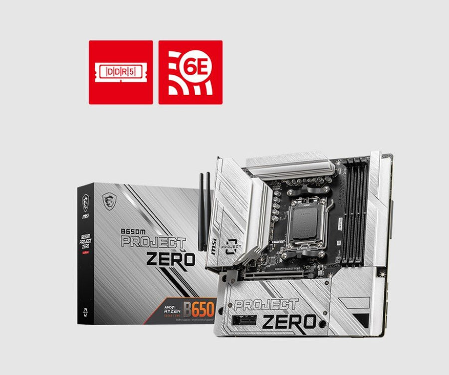 MSI B650M PROJECT ZERO Motherboard, AMD B650, 4x DDR5 128GB, 1x HDMI, 2x M.2, USB 3.2 Type A x9 - Leader Electronics