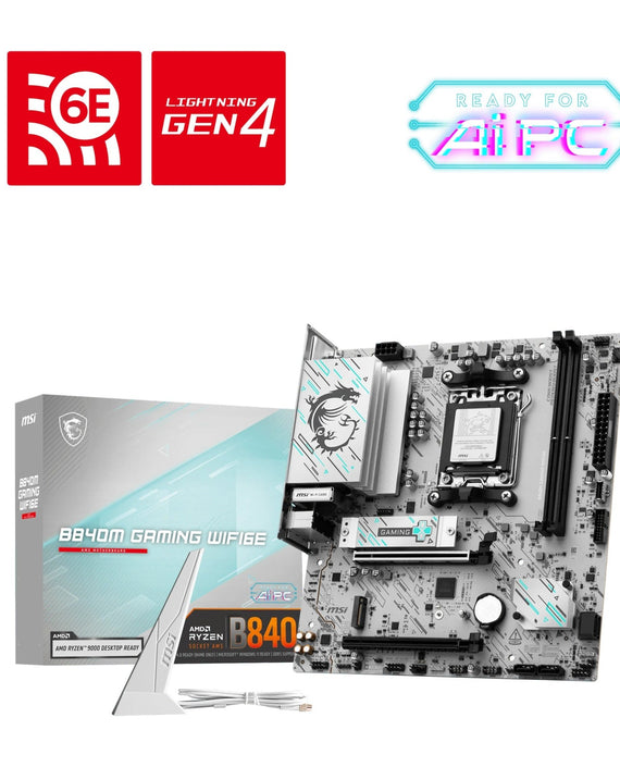 MSI B840M GAMING WIFI6E, AMD B840, AM5, 2xDDR5 128GB, PCIe 4.0 x16, 2xM.2 PCIe4, 2.5G LAN, Wi-Fi 6E, USB 5G, HDMI/DP, 2yr wty - Leader Electronics