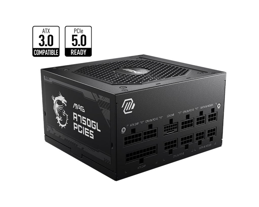 MSI MAG A750GL PCIE5 750W Up to 90% (80 Plus Gold) ATX Power Supply Unit, PFC, 100~240 VAC, 750W, 47-63Hz, PCI-E, SATA, FDD - Leader Electronics