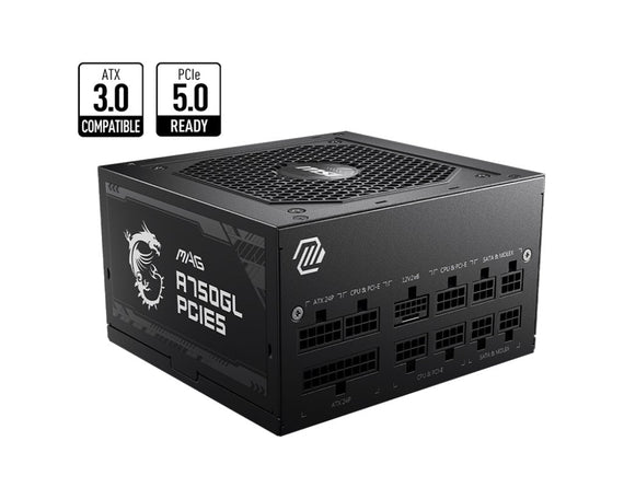 MSI MAG A750GL PCIE5 750W Up to 90% (80 Plus Gold) ATX Power Supply Unit, PFC, 100~240 VAC, 750W, 47-63Hz, PCI-E, SATA, FDD - Leader Electronics