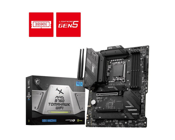 MSI MAG B760 TOMAHAWK WIFI ATX Motherboard, 4x DDR5~192GB, 2x PCI-E x 16, 1x PCI-E x 1, 3x M.2, 4x SATA, 4x USB 3.2 , 4x USB 2.0, 1x USB Type C - Leader Electronics