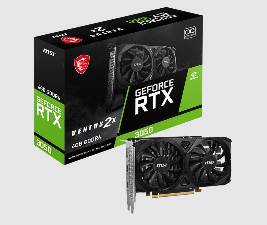 MSI nVidia GeForce RTX 3050 VENTUS 2X E 6G OC, Boost: 1492 MHz, CUDA 2304 Units, 6GB GDDR6, HDMI x 2 - Leader Electronics
