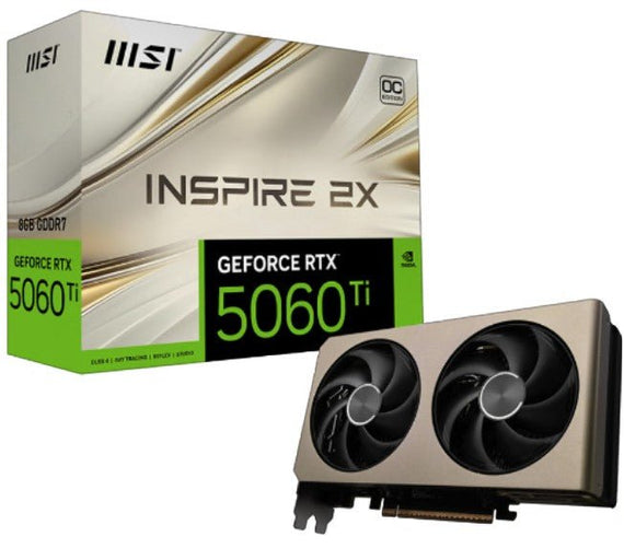 MSI nVidia GeForce RTX™ 5060 Ti 8G INSPIRE 2X OC, PCI Express® Gen 5 x 16, Boost: 2617 MHz, CUDA 4608 Units, 8GB GDDR7, HDMI™ x 1 - Leader Electronics
