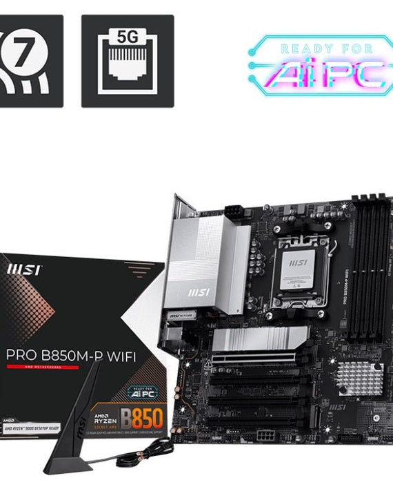 MSI PRO B850M-P WIFI, AM5, 4x DDR5 256GB, 1x HDMI, 1x PCI-E x16 slot, 3x M.2,4x USB2.0, 3x USB C, Wi-Fi 7 - Leader Electronics
