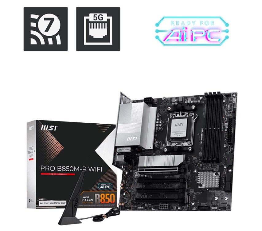 MSI PRO B850M-P WIFI, AM5, 4x DDR5 256GB, 1x HDMI, 1x PCI-E x16 slot, 3x M.2,4x USB2.0, 3x USB C, Wi-Fi 7 - Leader Electronics