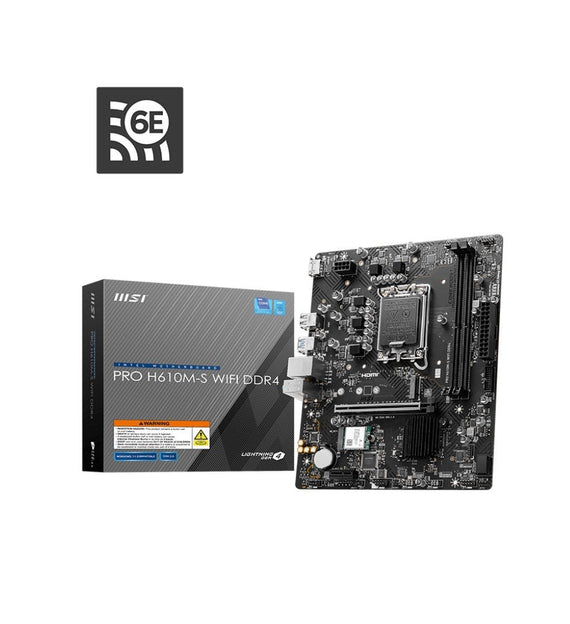 MSI PRO H610M-S WIFI DDR4 Intel LGA 1700 mATX Motherboard 2x DDR4~64GB,1x PCIe x16,1x PCIe x1,1x M.2,2x SATA 6G,8x USB2.0 - Leader Electronics