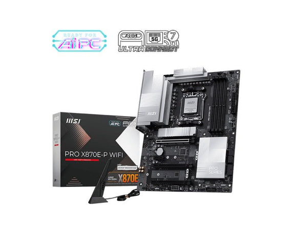 MSI PRO X870E-P WIFI, AM5, X870E, Ryzen 7000-9000, DDR5-8200+, PCIe5 x16, M.2 Gen5, WiFi7, BT5.4, 5G LAN, USB4, Audio7.1 - Leader Electronics