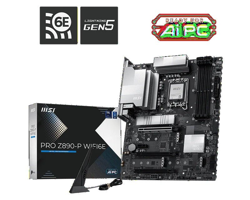 MSI PRO Z890-P WIFI6E, LGA1851, Z890, DDR5 9200+, PCIe5.0, 4xM.2, 5G LAN, WiFi 6E, BT5.3, USB 20Gbps, HDMI2.1/DP1.4 - Leader Electronics