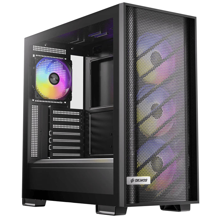 OKINOS 612 ARGB Mid Tower ATX case, tempered glass, USB-C 5Gbps, 4x120mm ARGB fans, 405mm GPU, 175mm CPU, 360mm radiator support - Leader Electronics