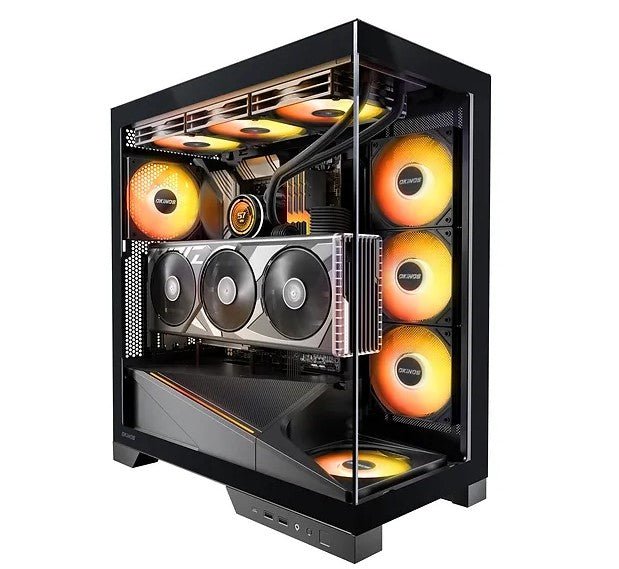 OKINOS AQ9 ARGB,Pre-Installed 5×120mm ARGB PWM Fan, ATX Mid Tower PC Case,Computer case with Panoramic View,Tempered Glass Side Panel,Type C Port - Leader Electronics