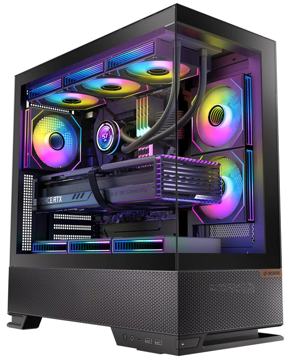OKINOS Aqua 6 infinity Mid Tower ATX case, tempered glass, USB-C 10Gbps, 435mm GPU, 175mm CPU, 360mm radiator, ATX/mATX/ITX support, steel build RGB - Leader Electronics