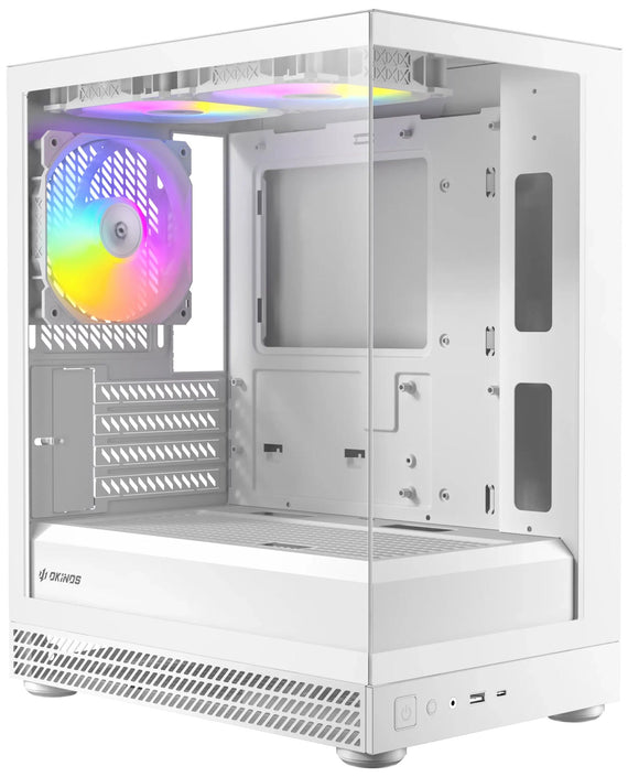OKINOS AQUA UNO POLAR, Mini Tower, Micro-ATX/ITX, tempered glass, 3×120mm ARGB fans, USB 3.0 + Type-C, ≤309mm GPU, ≤165mm CPU cooler, steel - Leader Electronics