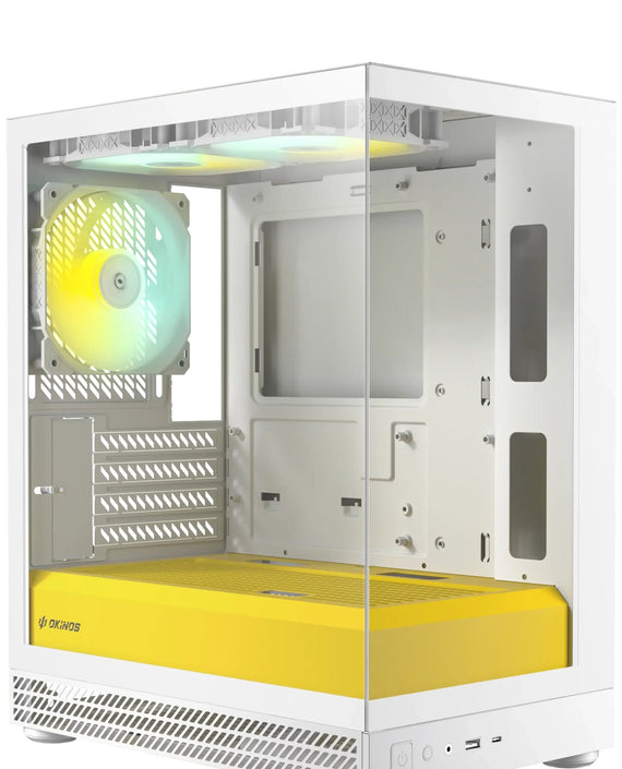 OKINOS AQUA UNO YOLK, Mini Tower, Micro-ATX/ITX, tempered glass, 3×120mm ARGB fans, USB 3.0 + Type-C, ≤309mm GPU, ≤165mm CPU cooler, steel - Leader Electronics