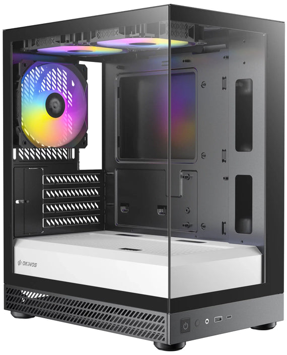 OKINOS AQUA UNO ZEBRA, Mini Tower, Micro-ATX/ITX, tempered glass, 3×120mm ARGB fans, USB 3.0 + Type-C, ≤309mm GPU, ≤165mm CPU cooler, steel - Leader Electronics