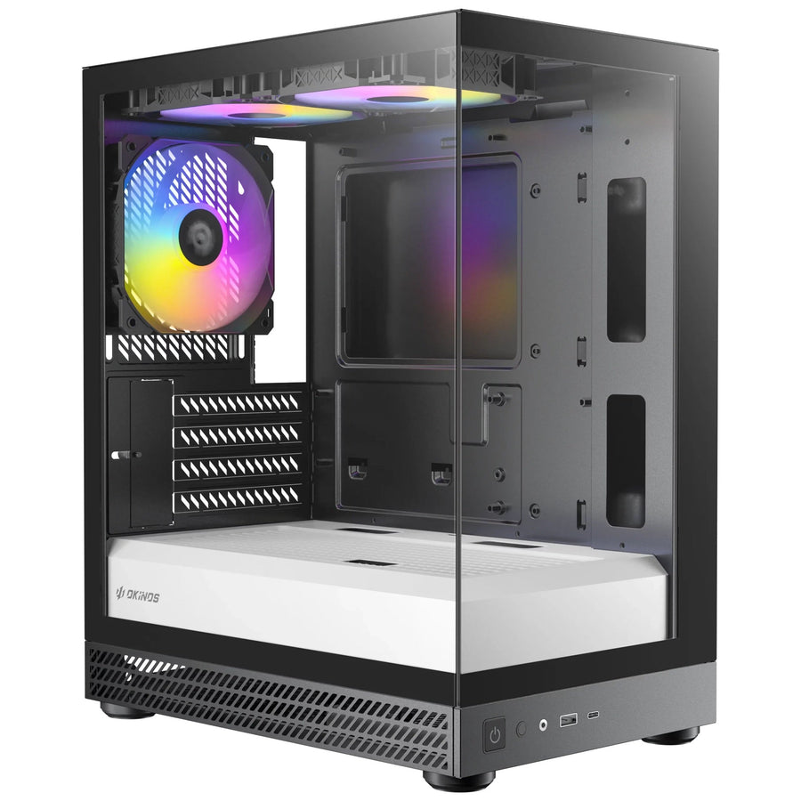 OKINOS AQUA UNO ZEBRA, Mini Tower, Micro-ATX/ITX, tempered glass, 3×120mm ARGB fans, USB 3.0 + Type-C, ≤309mm GPU, ≤165mm CPU cooler, steel - Leader Electronics