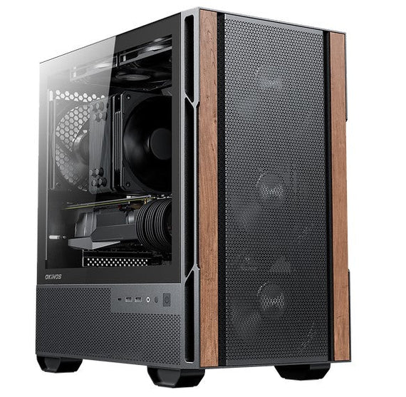 OKINOS Cypress 3 Genuine Walnut Wood MicroATX with 4×120mm, USB-C, 3 Pin Non-PWM Case Fans Pre-Installed,Temper Glass Side Panel, Case - Leader Electronics