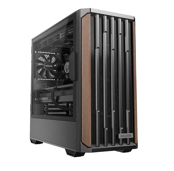 OKINOS Cypress P7 Genuine Walnut Wood Trim ATX, Type-C, Support 360mm Radiator on Top, 4 x 120mm PWM Fans, Black Stylish Premium Case - Leader Electronics
