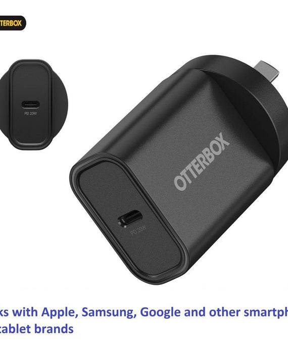 OtterBox 20W USB-C (Type I) PD Fast Wall Charger - Black (78-81350), Compact, Drop Tested,Safe & Smart Charging,Best for Apple, 2 Years Warranty - Leader Electronics