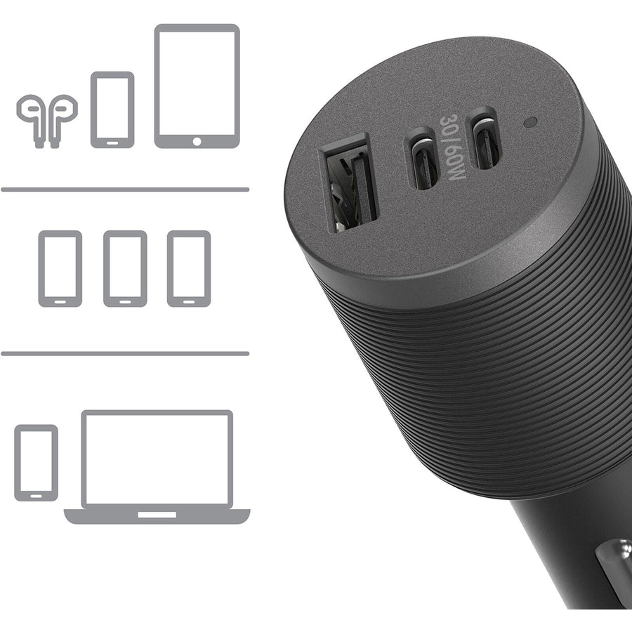 OtterBox 72W USB-C Triple Port Premium Pro Fast Car Charger - Black (78-80899),1x USB-A (12W), 2x USB-C (30W),Fast-Charging for Samsung & iPhone - Leader Electronics