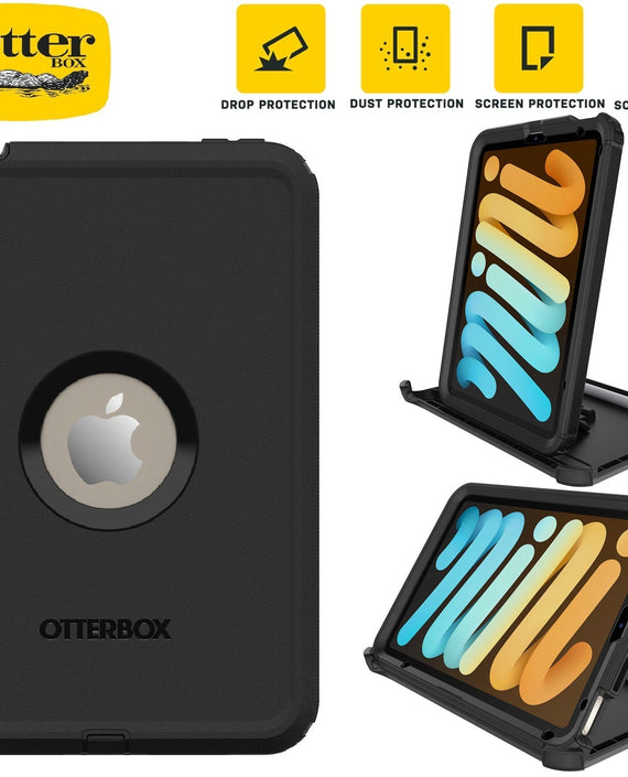 OtterBox Defender Apple iPad Mini A17 Pro (7th Gen) / iPad Mini (8.3') (6th Gen) Case Black - (77-87476), DROP+ 2X Military Standard, 7 Years Warranty - Leader Electronics