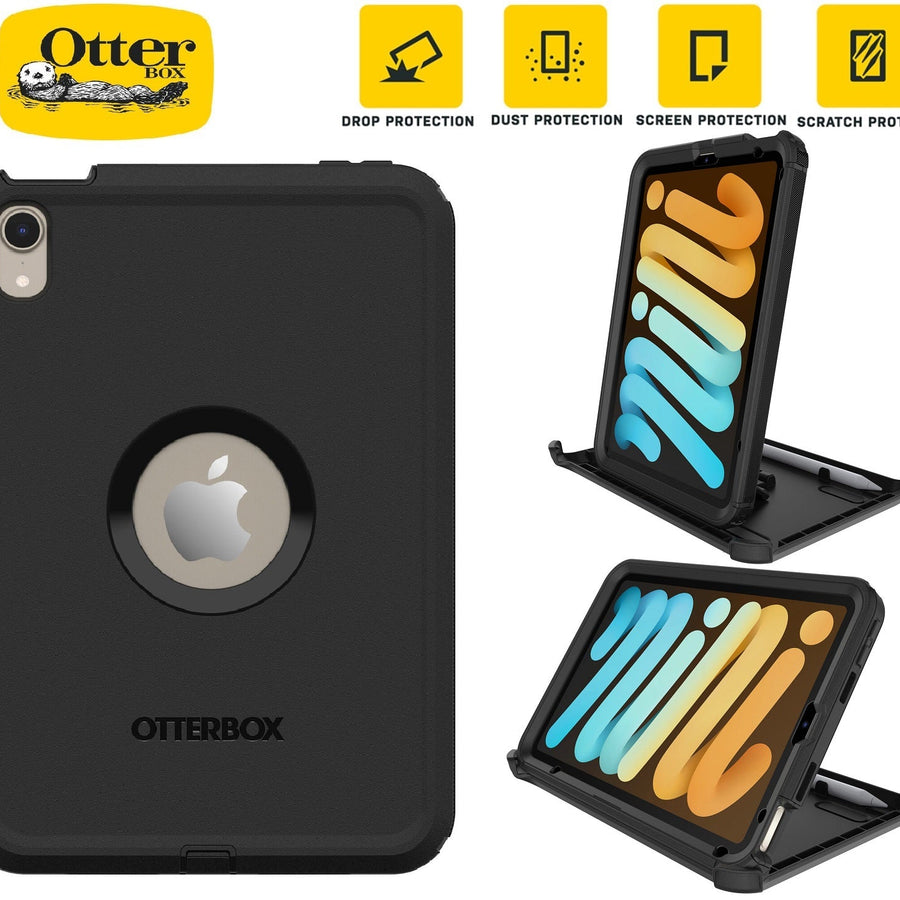 OtterBox Defender Apple iPad Mini A17 Pro (7th Gen) / iPad Mini (8.3') (6th Gen) Case Black - (77-87476), DROP+ 2X Military Standard, 7 Years Warranty - Leader Electronics