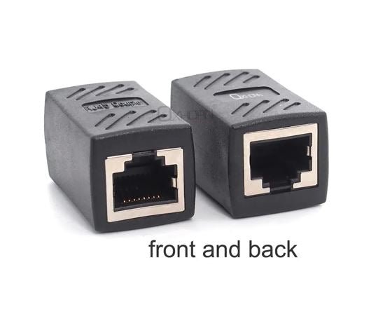Oxhorn RJ45 Ethernet Inline 8 pins Coupler / Joiner Female to Female F-F Gold plated connections Black Retail bag - Leader Electronics