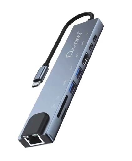 Oxhorn SuperSpeed 8-in-1 USB C to HDTV Adapter Hub 1xHDMI 4K 1xEtherne LAN 2 xUSB 3.0 Type C Type C (PD) Card Reader(TF/SD) Aluminum Dock Station - Leader Electronics