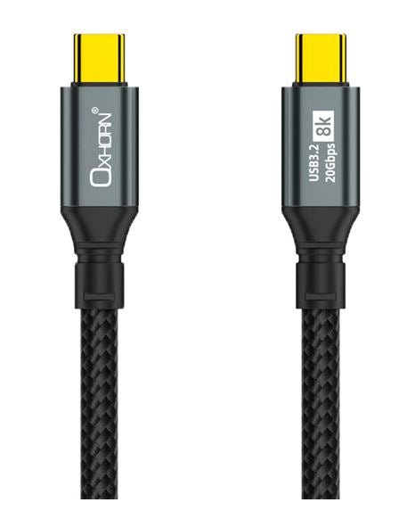 Oxhorn USB 3.2 Gen 2×2 3m USB-C to USB-C 20Gbps 8K@60Hz 20V 100W E-Marker Chip Black fast charging & Video cable Laptop Phones Tablet USB-C Device - Leader Electronics